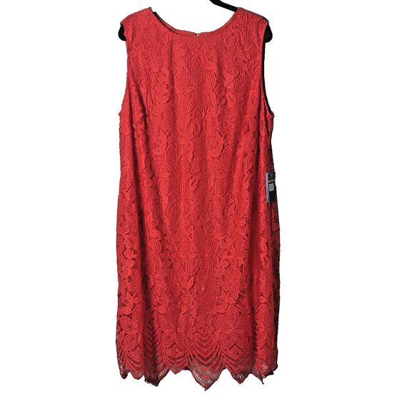 NWT Sharagano New York Women's Poppy Colored Fully Laced Midi Dress  Size 24 W - Picture 1 of 11